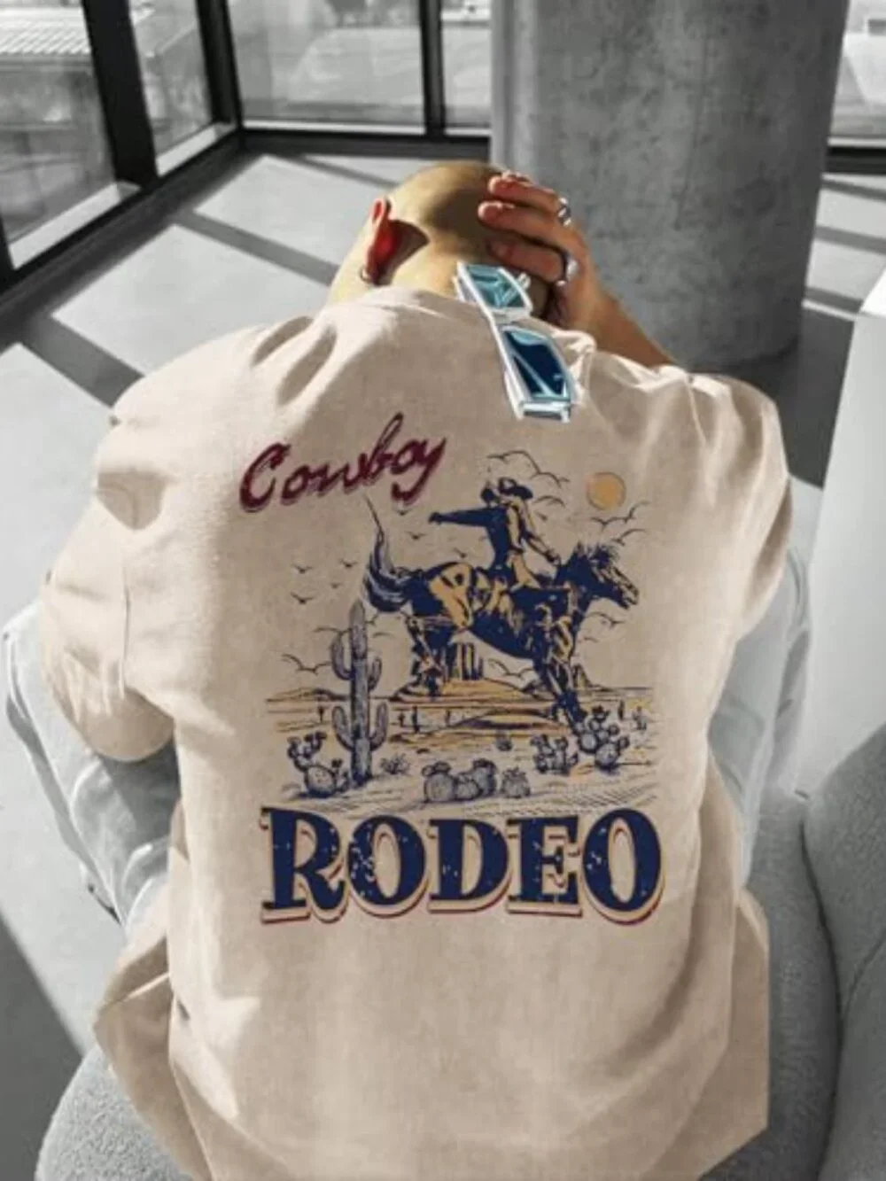 Vintage Cowboy Rodeo Graphic Tee - Acid Wash Oversized Western T-Shirt